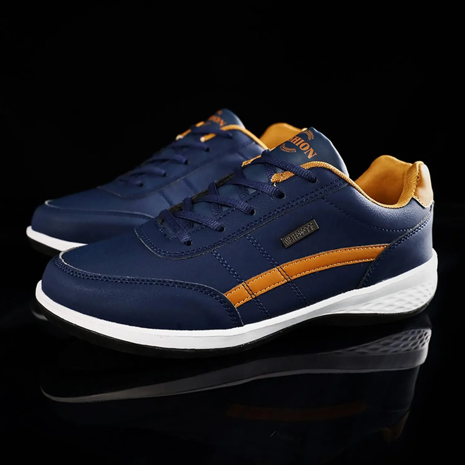 Slip on Walking Shoes Men PU Leather Comfortable Memory Foam Breathable Lace Up Fashion Sneakers Non Slip Arch Support Vacation Training Gym Shoes Wide Width