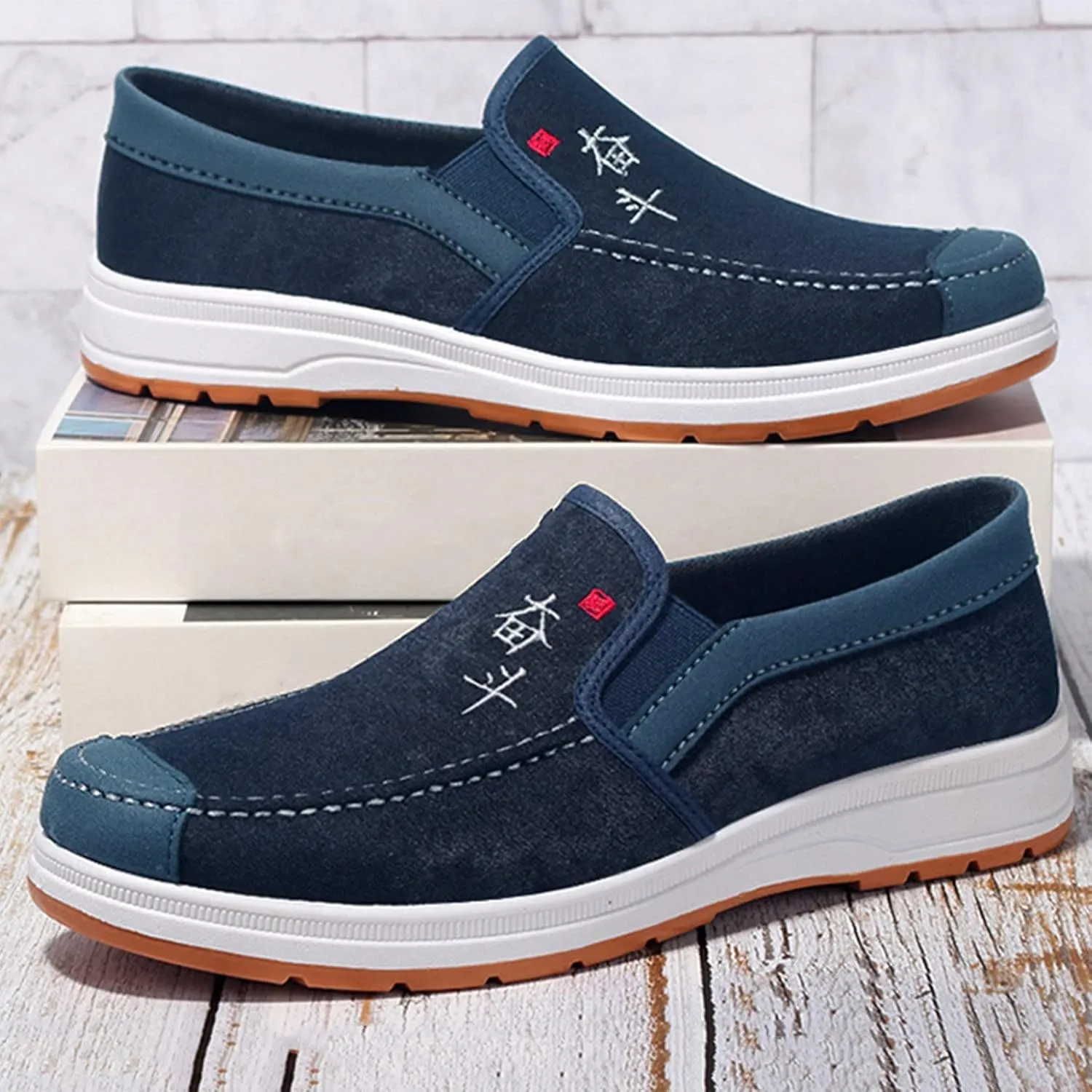 Sneakers Business Breathable Fashion All Season Men Casual Shoes Flat Non Slip Lightweight Suede Cloth Solid Color