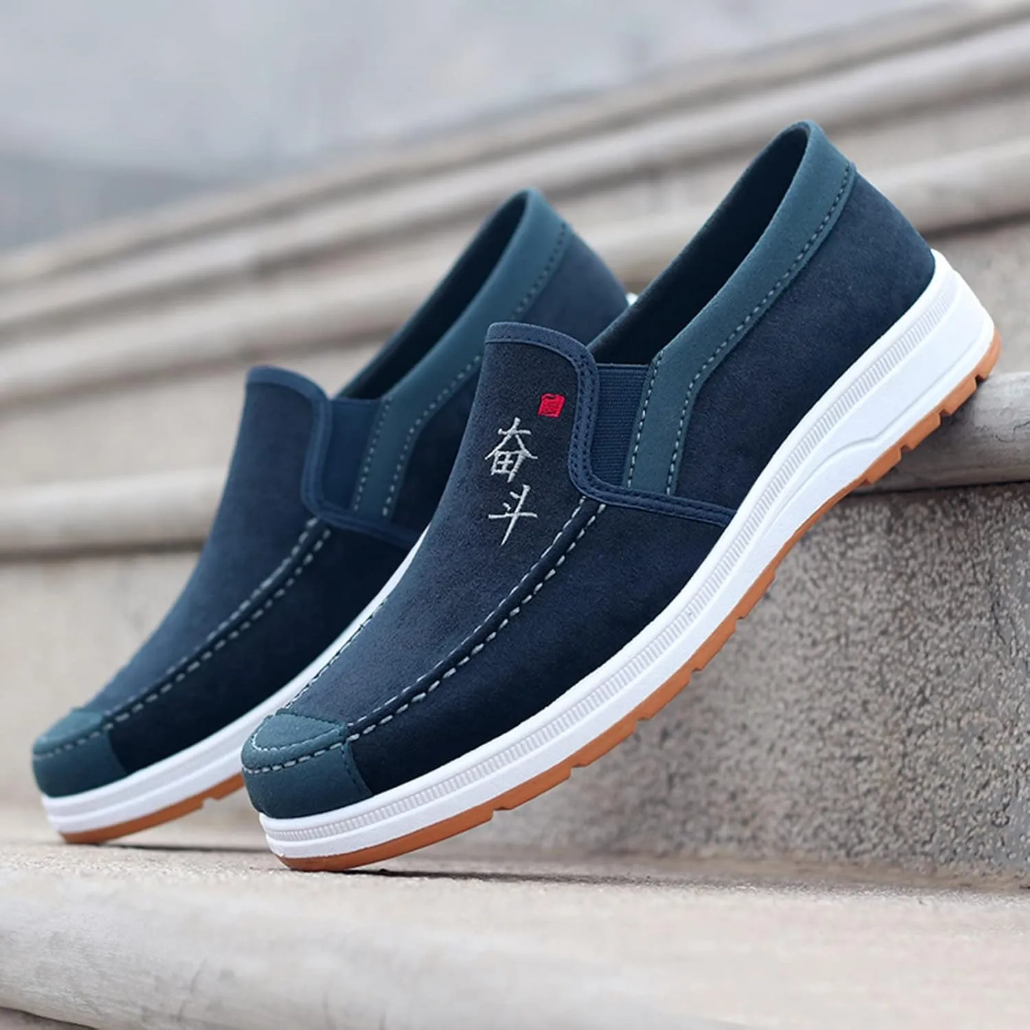 Sneakers Business Breathable Fashion All Season Men Casual Shoes Flat Non Slip Lightweight Suede Cloth Solid Color
