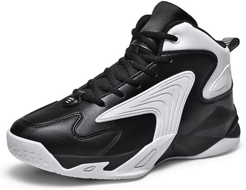 SoleEase Basketball Shoes Mens Youth Breathable Non Slip Basketball Sneakers Black/White Size 8.5