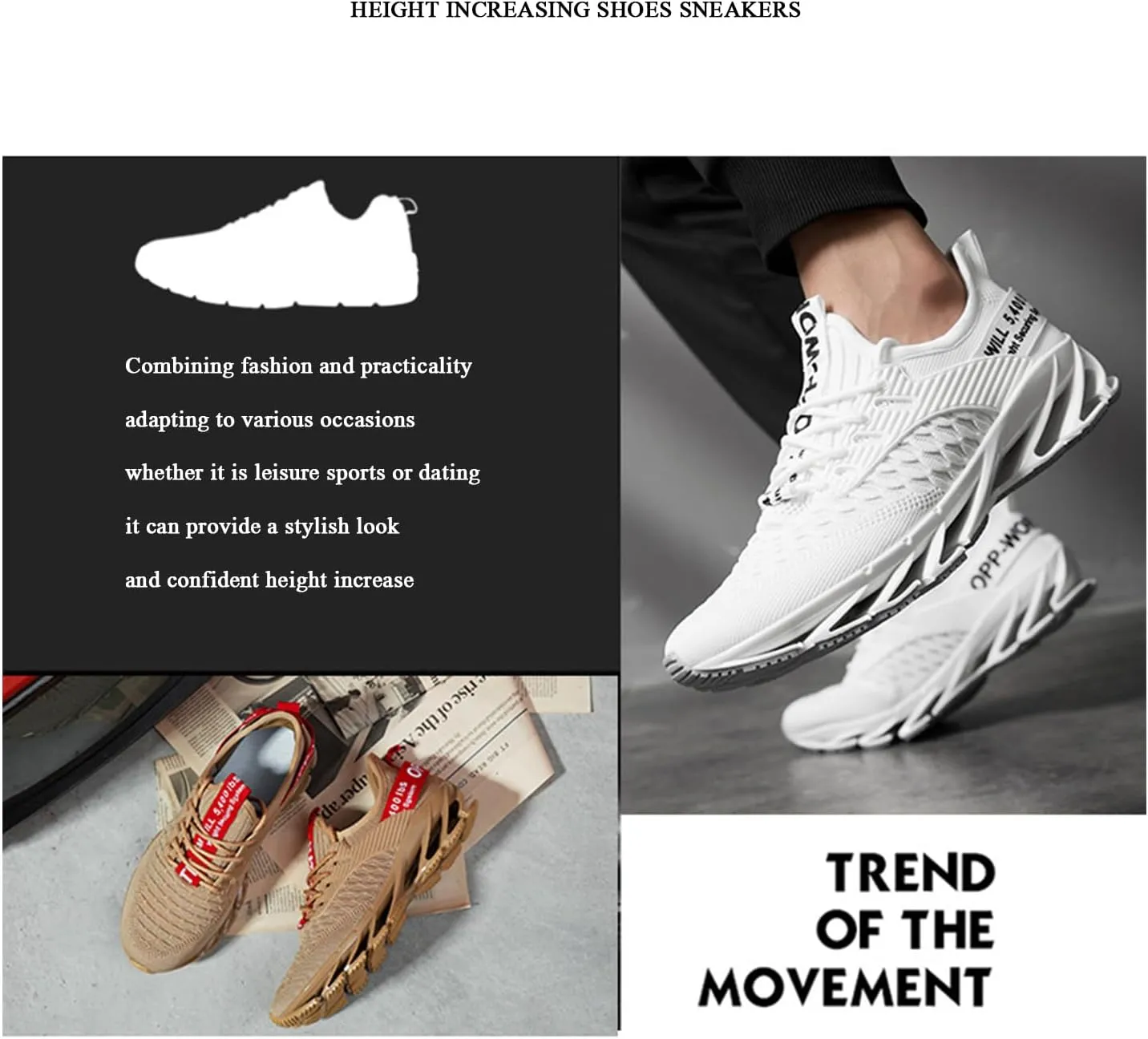 Tallboost Sneakers, Height Increasing Shoes Sneakers, Breathable Knit Slip on Sneakers Lightweight Athletic Gym Shoes Mens Walking Shoes