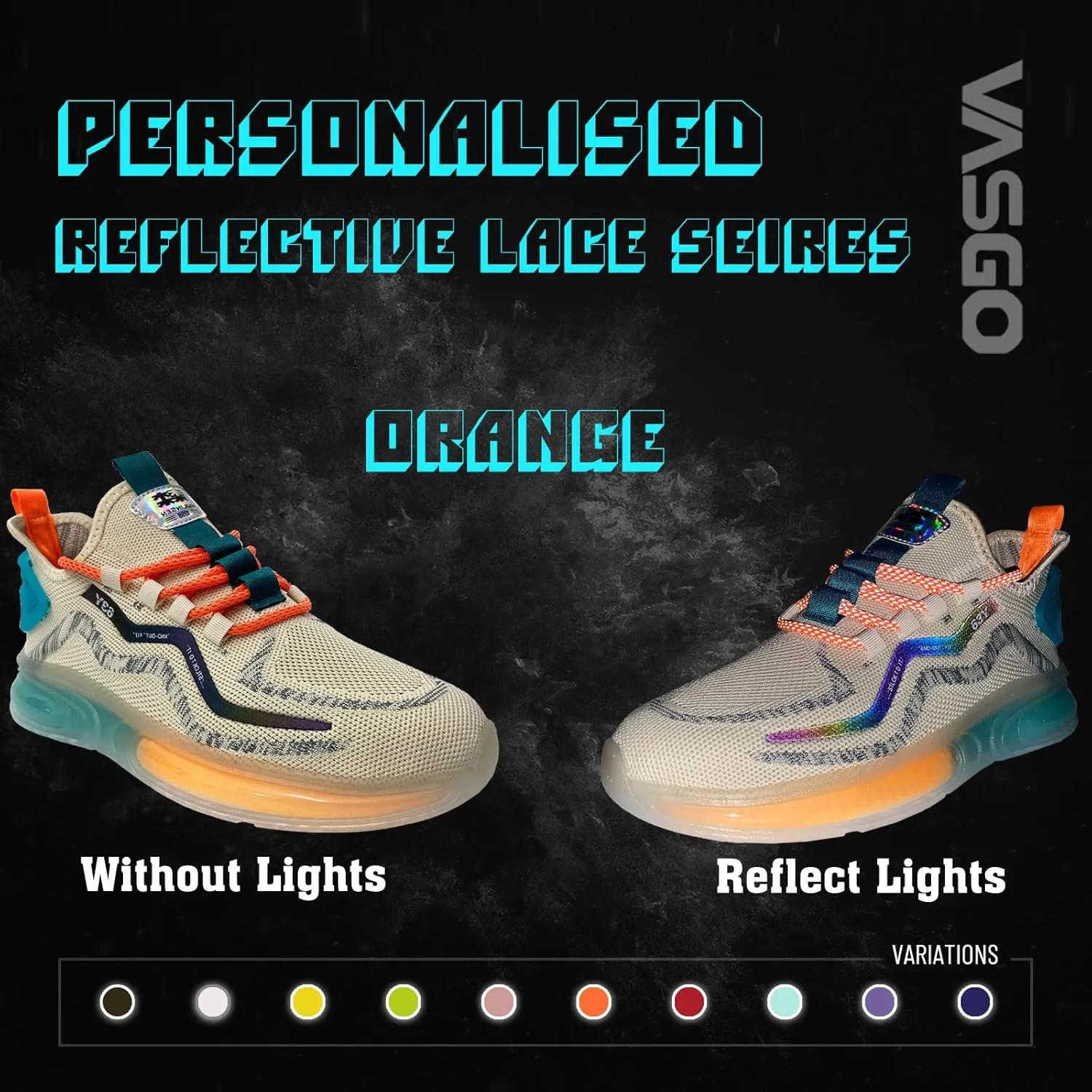VASGO Round Shoe Laces Reflective for Sneakers