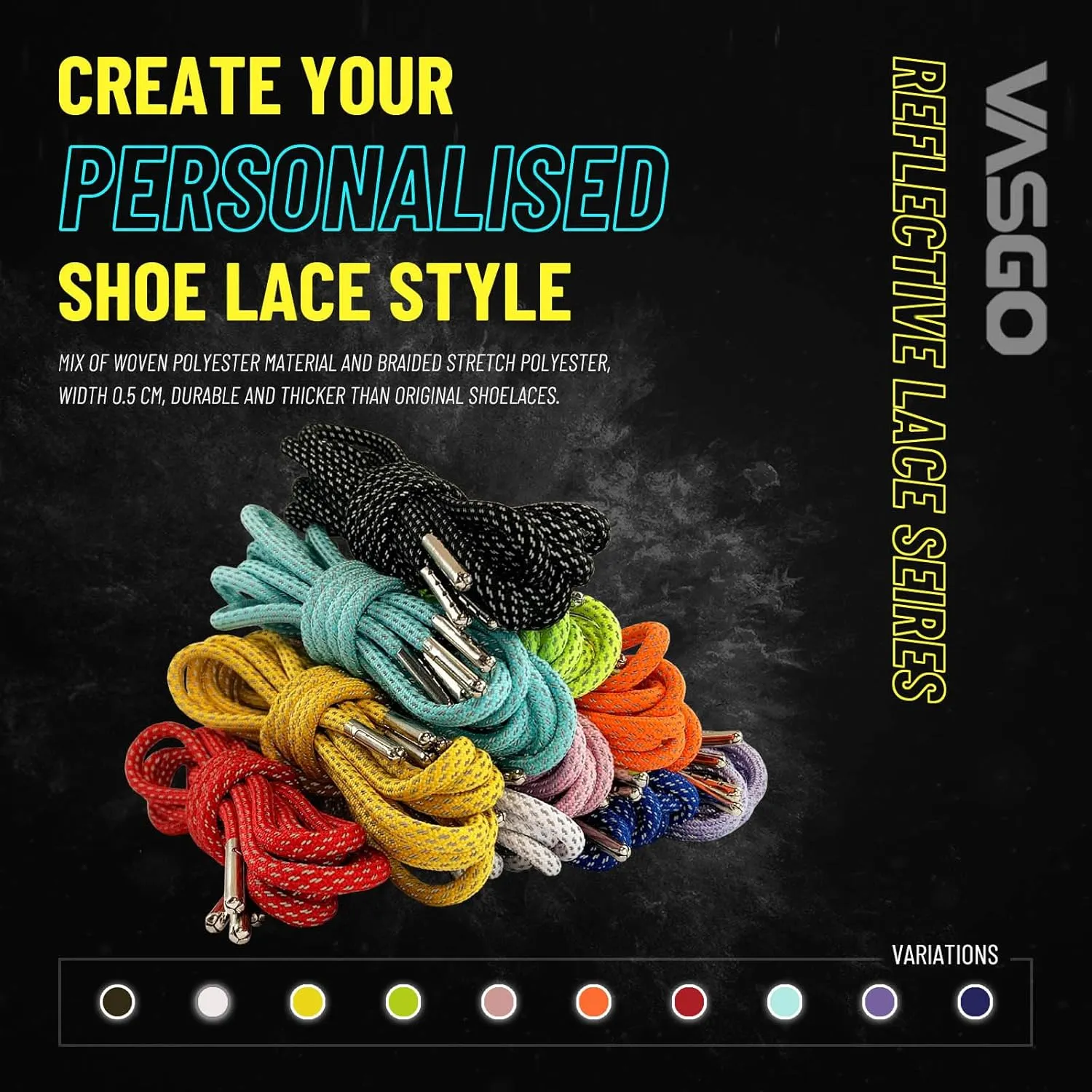 VASGO Round Shoe Laces Reflective for Sneakers