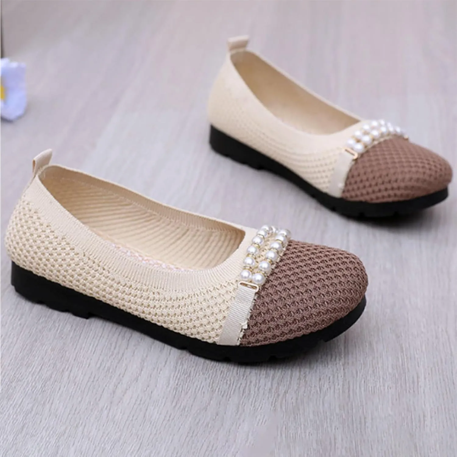 Wide Dress Shoes for Women Breathable Knitted Slip On Penny Loafers Casual Comfortable Business Work Flat Loafer Shoes