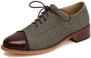 Women Lace Up Brogue Shoes Glossy Patent Leather Mixed Colors Low Block Heels