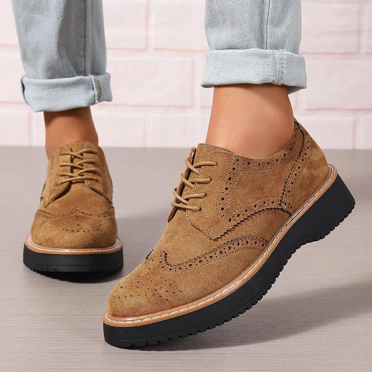 Women Oxfords Platform Lace-up Oxford Shoes Girls Ladies Women Casual Wingtips Brogue Oxfords