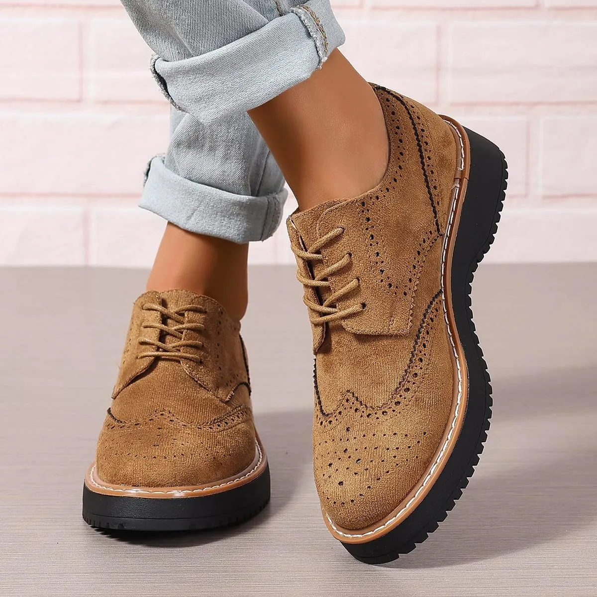 Women Oxfords Platform Lace-up Oxford Shoes Girls Ladies Women Casual Wingtips Brogue Oxfords