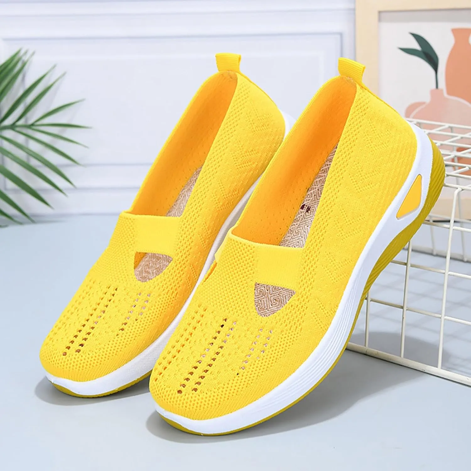 Women Walking Shoes Sock Sneakers Slip-On Breath Non Slip Work Shoes Women Wide Ladies Casual Shoes Black Sneakers Red Tennis Shoe Loafers Dress Shoe