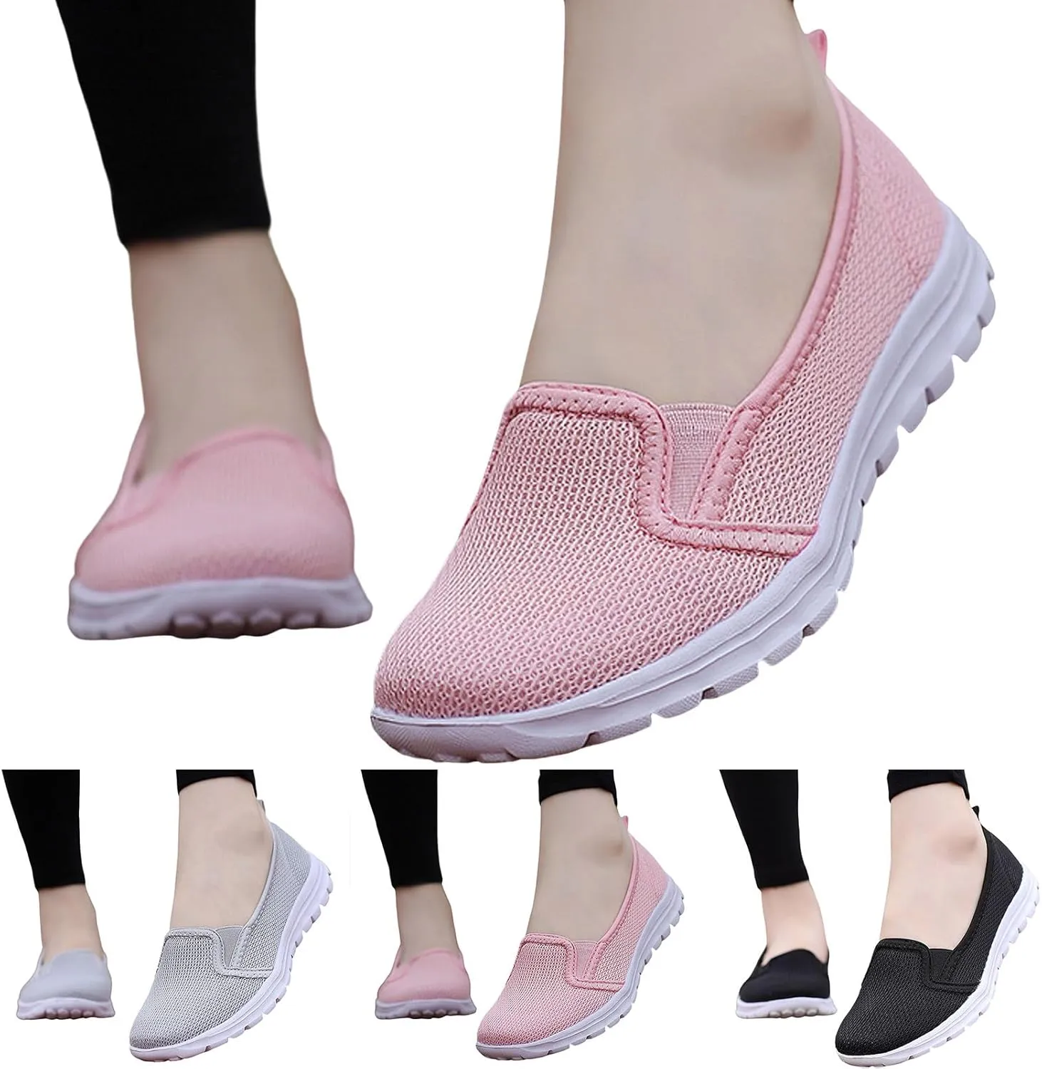 Women's Breathable Mesh Shoes Comfortable Walking Driving Shoes Soft Flat Soled Shoes Lightweight Elderly Shoes