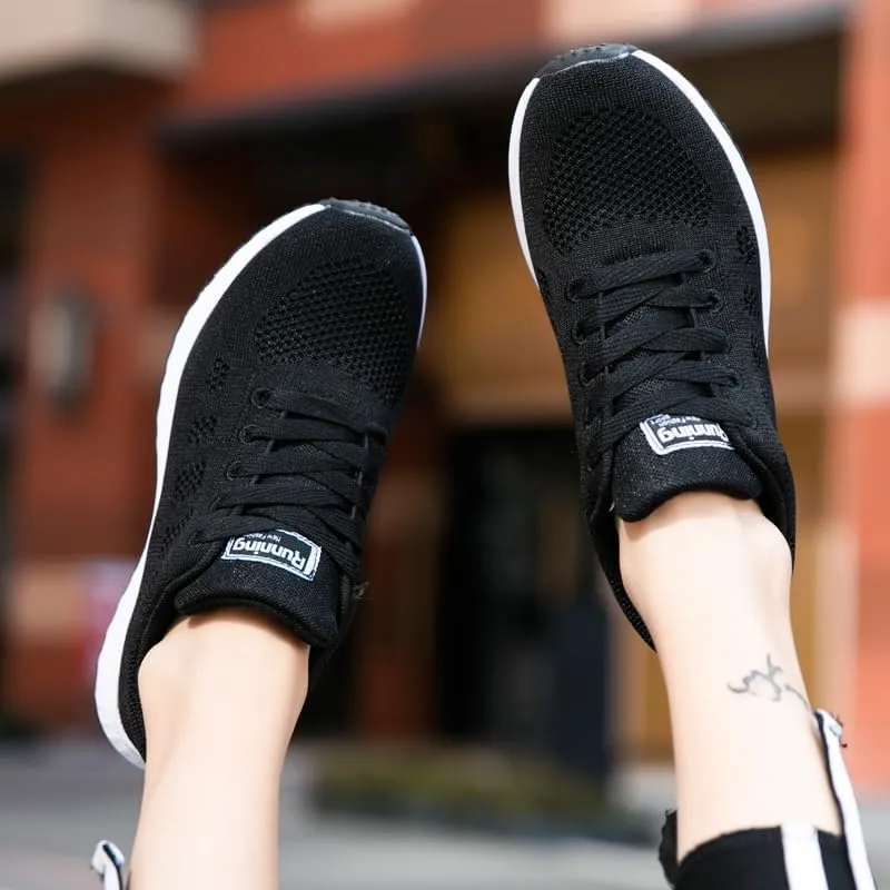 Women's Casual Breathable Sneakers，Comfortable Solid Color Lace Up Running Tennis Jogging Sneakers, Low Top Running Shoes Footwear
