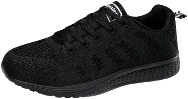 Women's Casual Breathable Sneakers，Comfortable Solid Color Lace Up Running Tennis Jogging Sneakers, Low Top Running Shoes Footwear