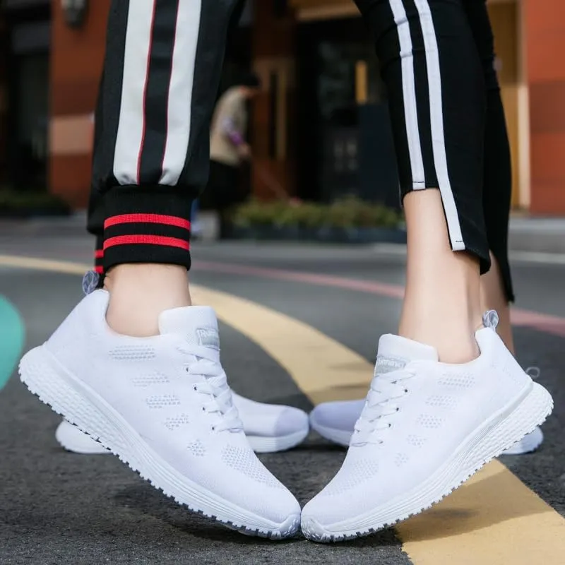 Women's Casual Breathable Sneakers，Comfortable Solid Color Lace Up Running Tennis Jogging Sneakers, Low Top Running Shoes Footwear