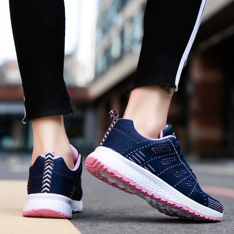 Women's Casual Breathable Sneakers，Comfortable Solid Color Lace Up Running Tennis Jogging Sneakers, Low Top Running Shoes Footwear