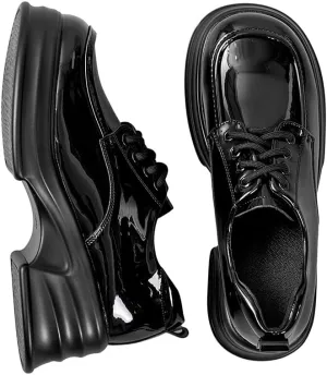 Women's Chunky heels loafers shoes Oxfords Dress Platform patent leather for Office Lady