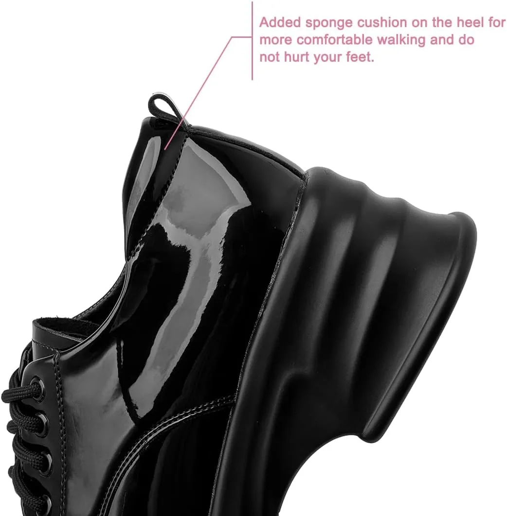Women's Chunky heels loafers shoes Oxfords Dress Platform patent leather for Office Lady