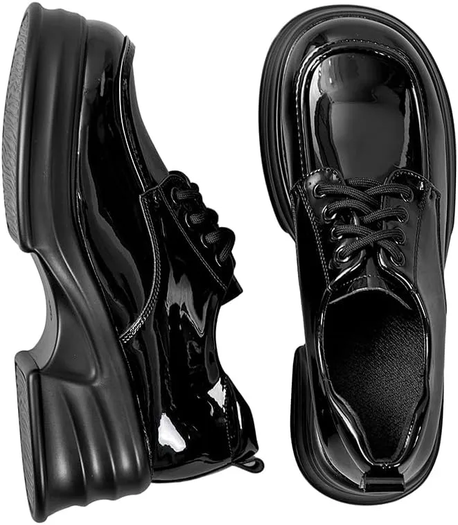 Women's Chunky heels loafers shoes Oxfords Dress Platform patent leather for Office Lady