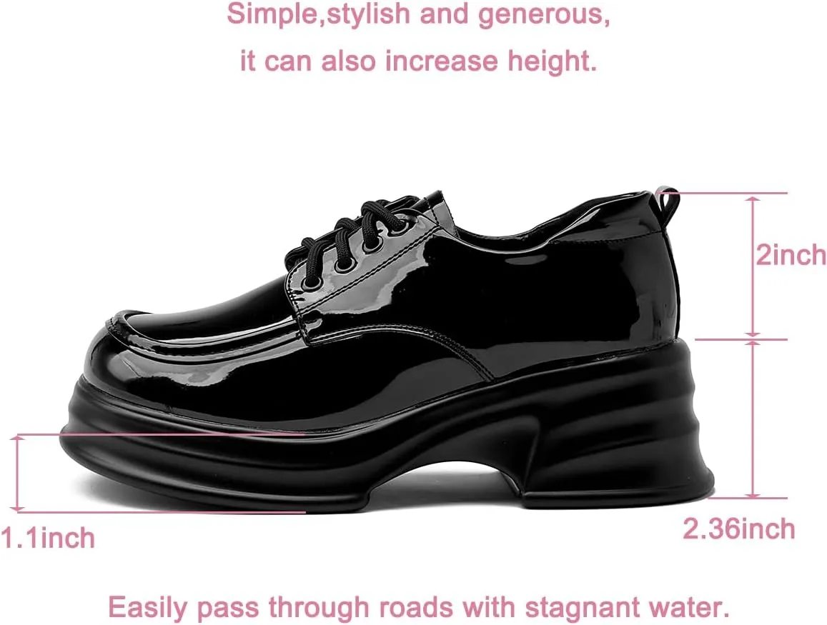 Women's Chunky heels loafers shoes Oxfords Dress Platform patent leather for Office Lady