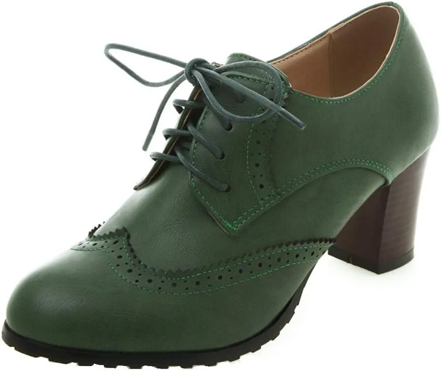 Womens Chunky High Heel Pumps Lace Up Oxfords Brogues Shoes