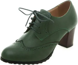 Womens Chunky High Heel Pumps Lace Up Oxfords Brogues Shoes