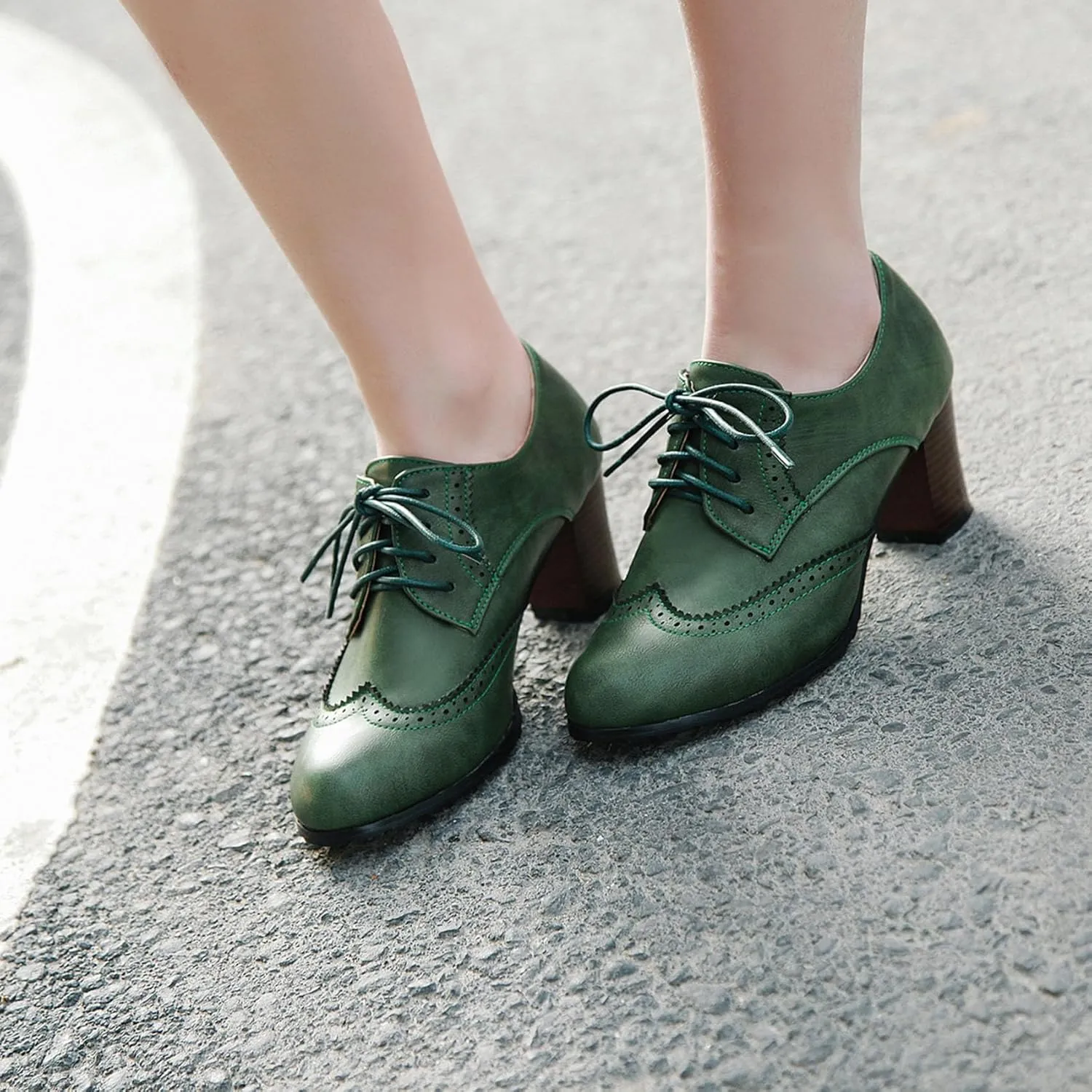 Womens Chunky High Heel Pumps Lace Up Oxfords Brogues Shoes