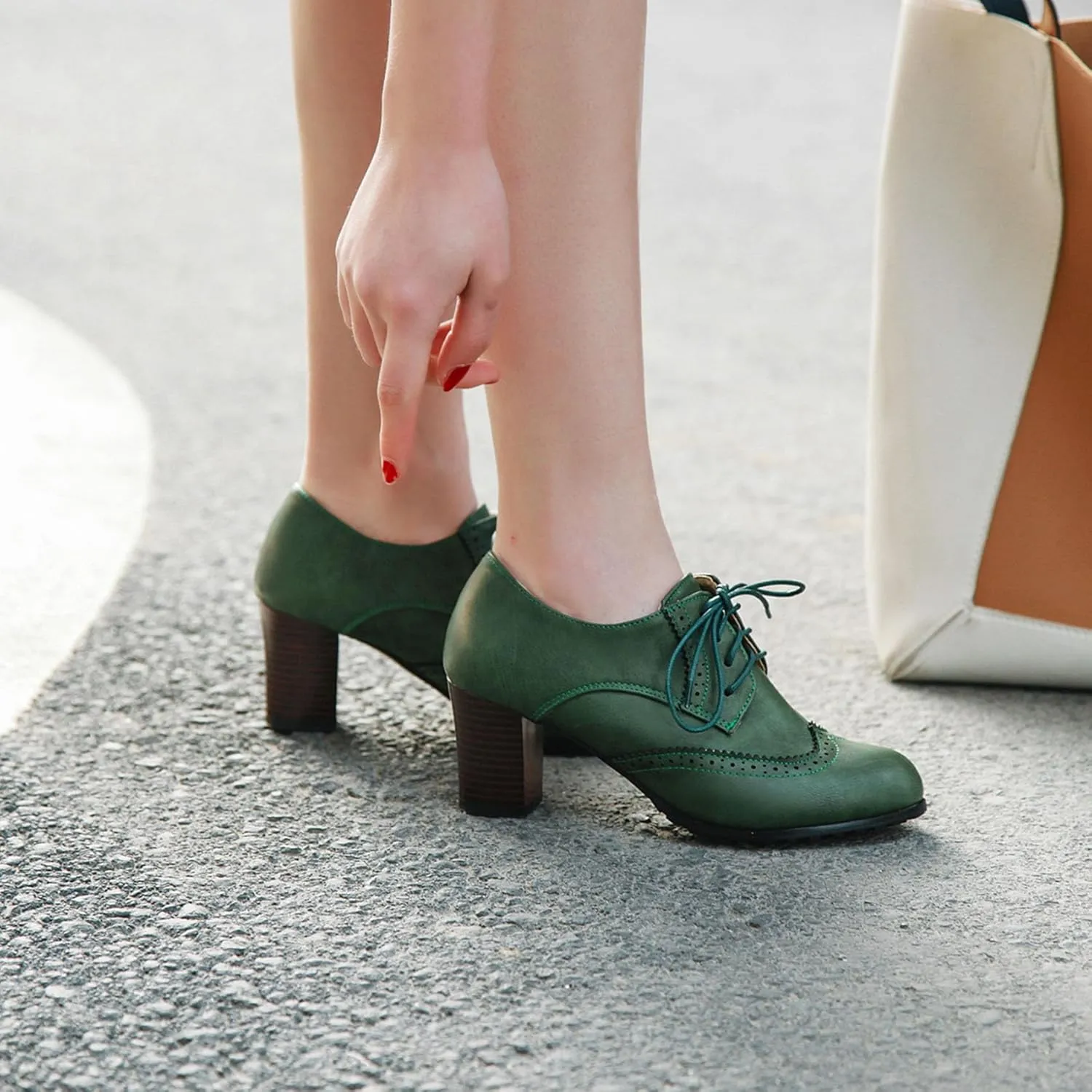 Womens Chunky High Heel Pumps Lace Up Oxfords Brogues Shoes