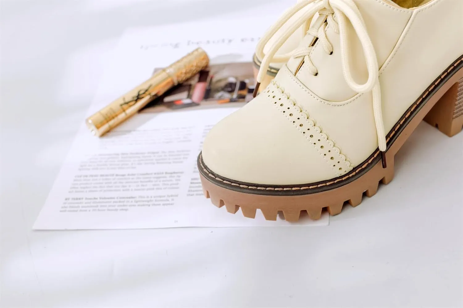 Women's Platform Round Closed Toe Pump Boat Brogue Loafers Lace Up Pull-On Comfortable Chunky High Heels Gear Bottom Office Work Casual All Weather Fashion Business Dress Shoes