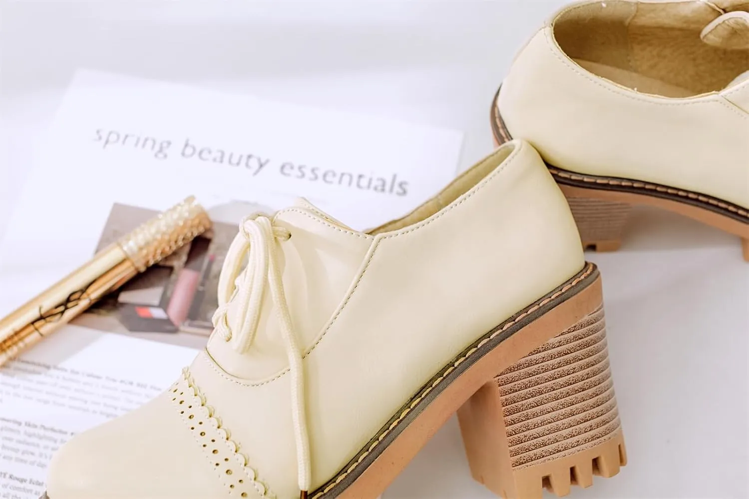 Women's Platform Round Closed Toe Pump Boat Brogue Loafers Lace Up Pull-On Comfortable Chunky High Heels Gear Bottom Office Work Casual All Weather Fashion Business Dress Shoes
