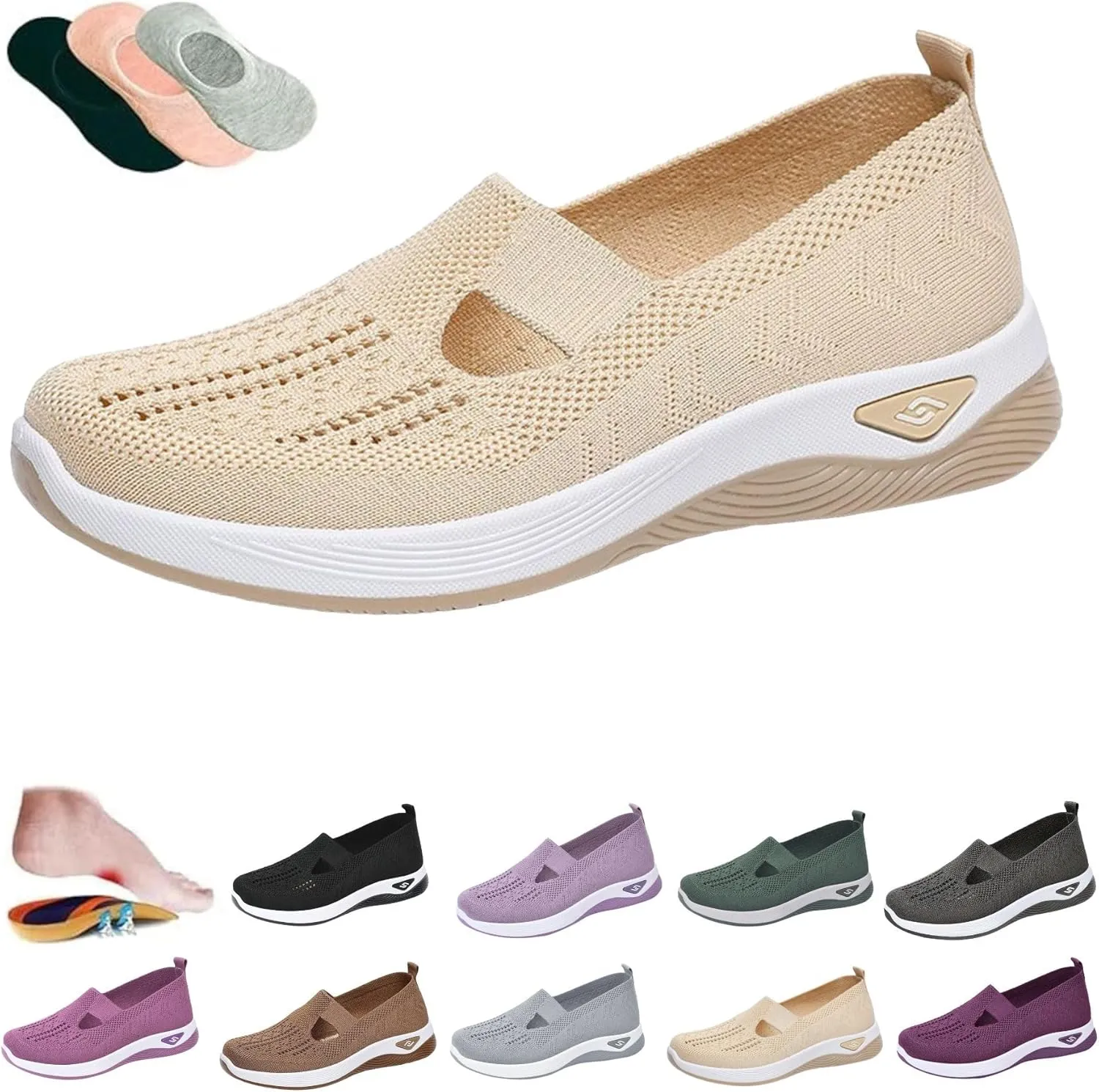 Womens Woven Orthopedic Breathable Soft Shoes Arch Support Walking Shoes Hands Free Shoes Slip On Diabetic Foam Shoes
