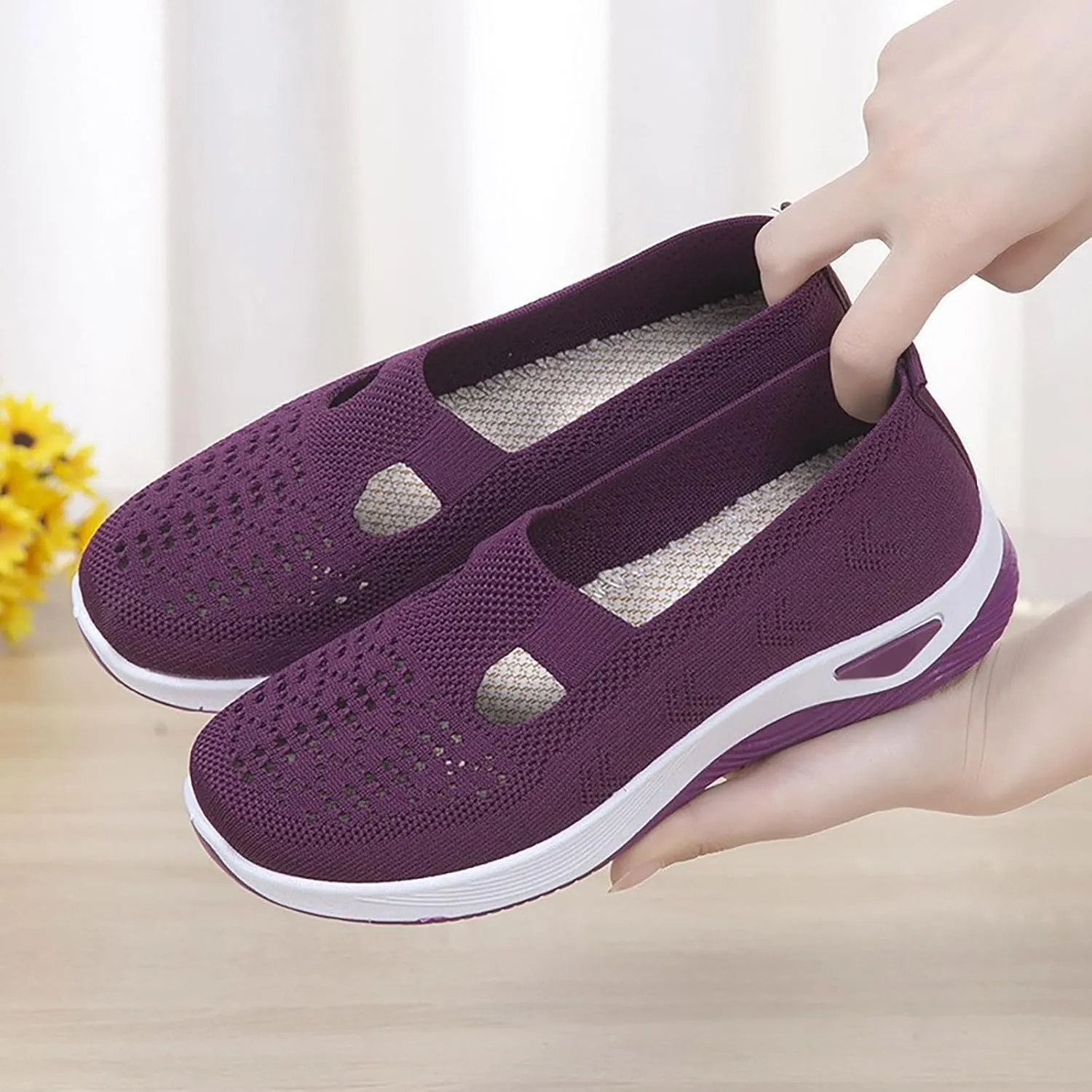 Women's Woven Orthopedic Breathable Soft Shoes Running Shoes for Women Comfortable Business Casual Shoes Chunky Sneakers Steel Toe Tennis Shoe Loafers Casual Slip On